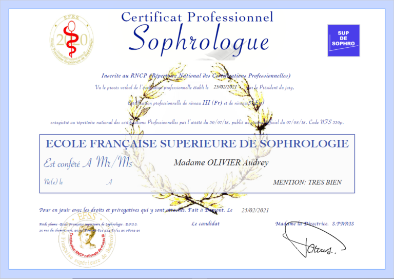 diplome sophrologie Audrey Olivier